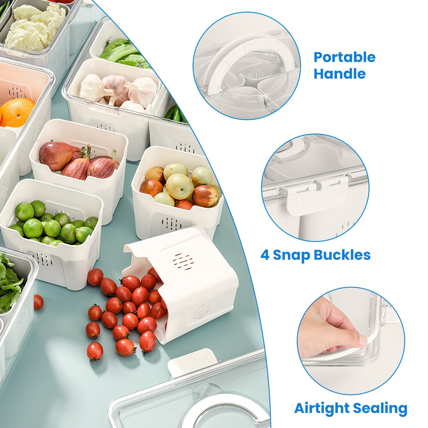 2Pack Airtight Fruit Storage Containers 4 Compartment Food Storage Containers Fruit Vegetable Organizers With 8 Removable Colanders For Fridge Picnic