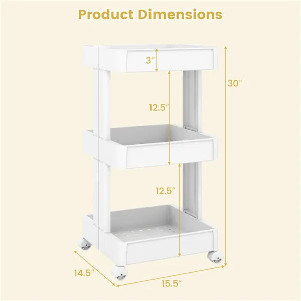 3 -Tier DIY Rolling Storage Cart,15.5 X 14.5 X 30 With Detachable Ventilated Trays For Kitchen & Bathroom