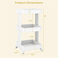 3 -Tier DIY Rolling Storage Cart,15.5 X 14.5 X 30 With Detachable Ventilated Trays For Kitchen & Bathroom