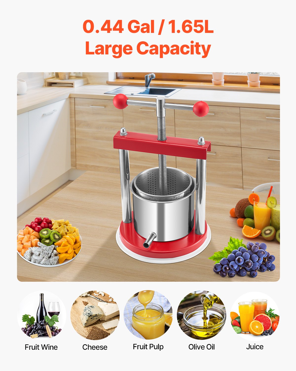 Fruit Wine Press Manual Press For Wine Making 0.44 Gal/1.65L Stainless Steel