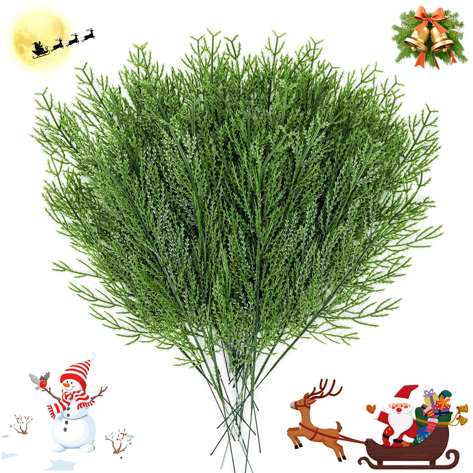 60 Pieces Artificial Pine Branches, Artificial Cedar Stems And Artificial Snow Pine Branches For Christmas Decoration Christmas Picks For DIY Garland Craft Family Kitchen Holiday Decoration Clearance