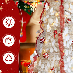 6 FT Fully Decorated Pre-lit Christmas Tree, Up Artificial Xmas Tree With 100 Warm Lights And Red Ornaments For Home Office Store Holiday Deco, White