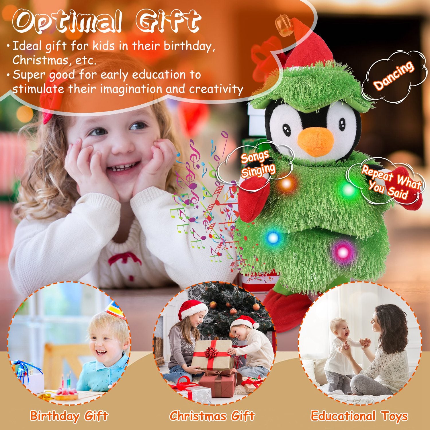 1Pc Penguin Or Elk Or Snowman Electric Dancing Singing Plush Toy Twisting Snowman Toy Talking Interactive Mimicking Funny Songs Wiggly Dance Kid Christmas Gift