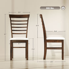 Wooden Dining Chairs Set of 2, Farmhouse Upholstered Kitchen Chairs with Rubber Wood Frame, Dark Brown and Beige