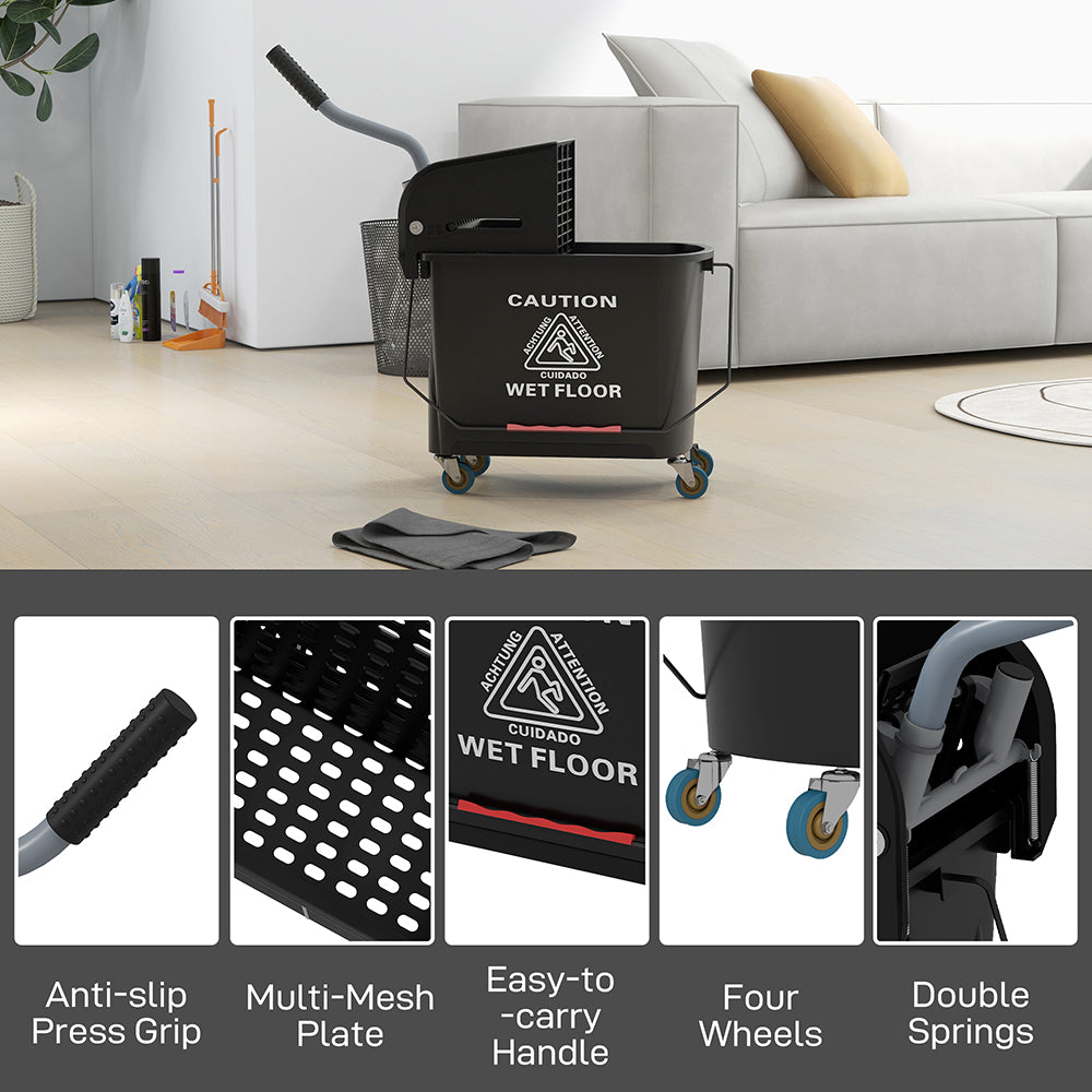 Compact Mop Bucket With Wringer, Mop Bucket On Wheels, 21 Quart, Separate Dirty And Clean Water, Black,TikTok Prohibits Sales