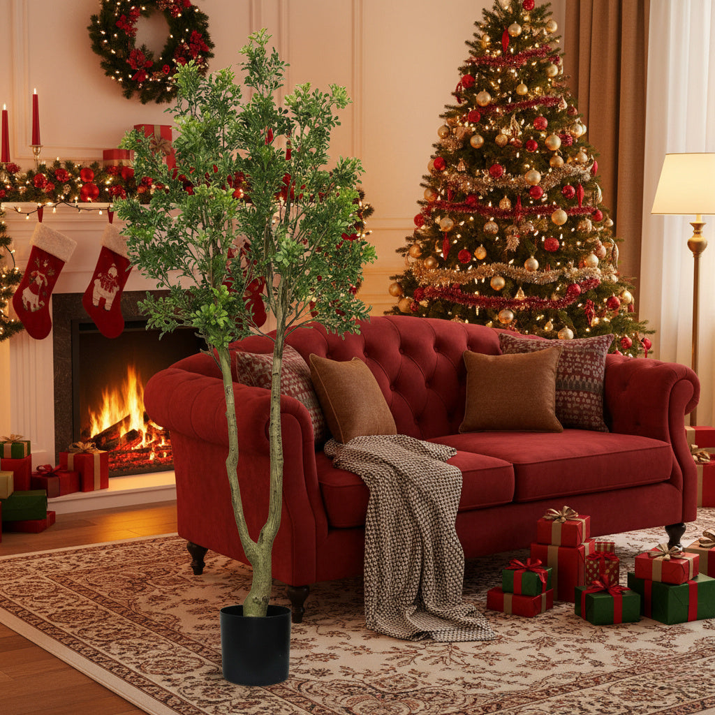 5.2FT Tall Artificial Tree Natural Faux Plant With Lush Greenery & Authentic Trunk Perfect For Indoor, Office, Living Room Or Entryway Decor