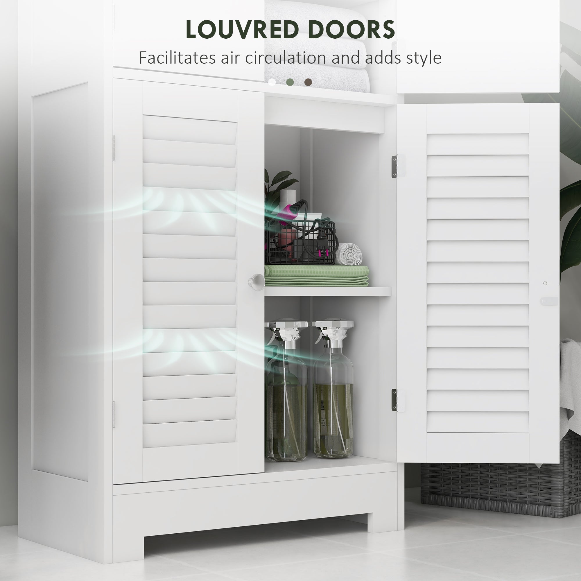 Freestanding Bathroom Cabinet with Glass/Louvred Doors, Tall Bathroom Storage Cabinet with Adjustable Shelf, White