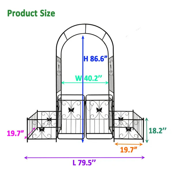 Metal Garden Arch With Gate 79.5'' Wide X 86.6'' High Climbing Plants Support Rose Arch Outdoor