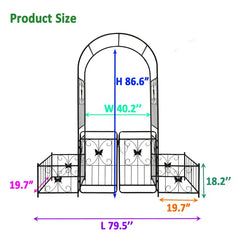Metal Garden Arch With Gate 79.5'' Wide X 86.6'' High Climbing Plants Support Rose Arch Outdoor