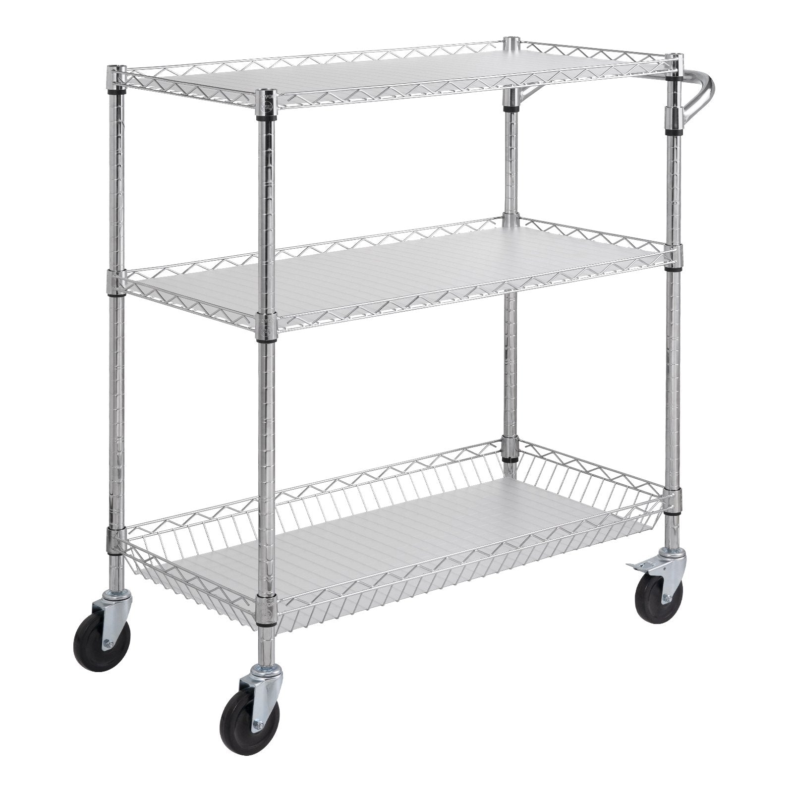 3-Tier Utility Cart Rolling Cart On Wheels 40.5'x17.7'x40.9' 661 LBS 6 Hooks