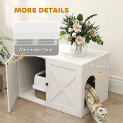 PawHut Cat Litter Box Enclosure With Barn Door, Cat Hole, White