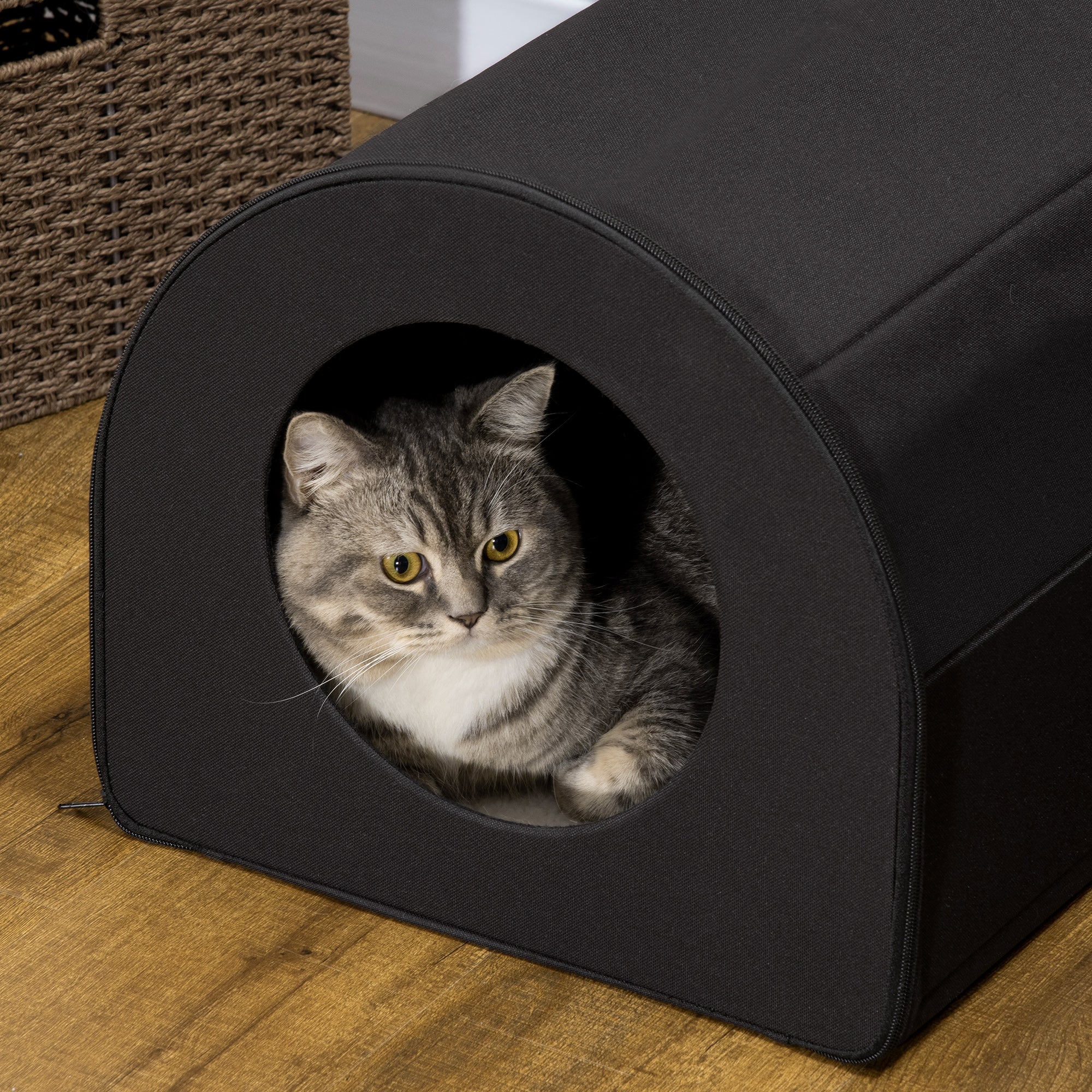 Winter Portable Heated Double Wide Water-Resistant Indoor Outdoor Cat Houses For Multiple Cats - Black