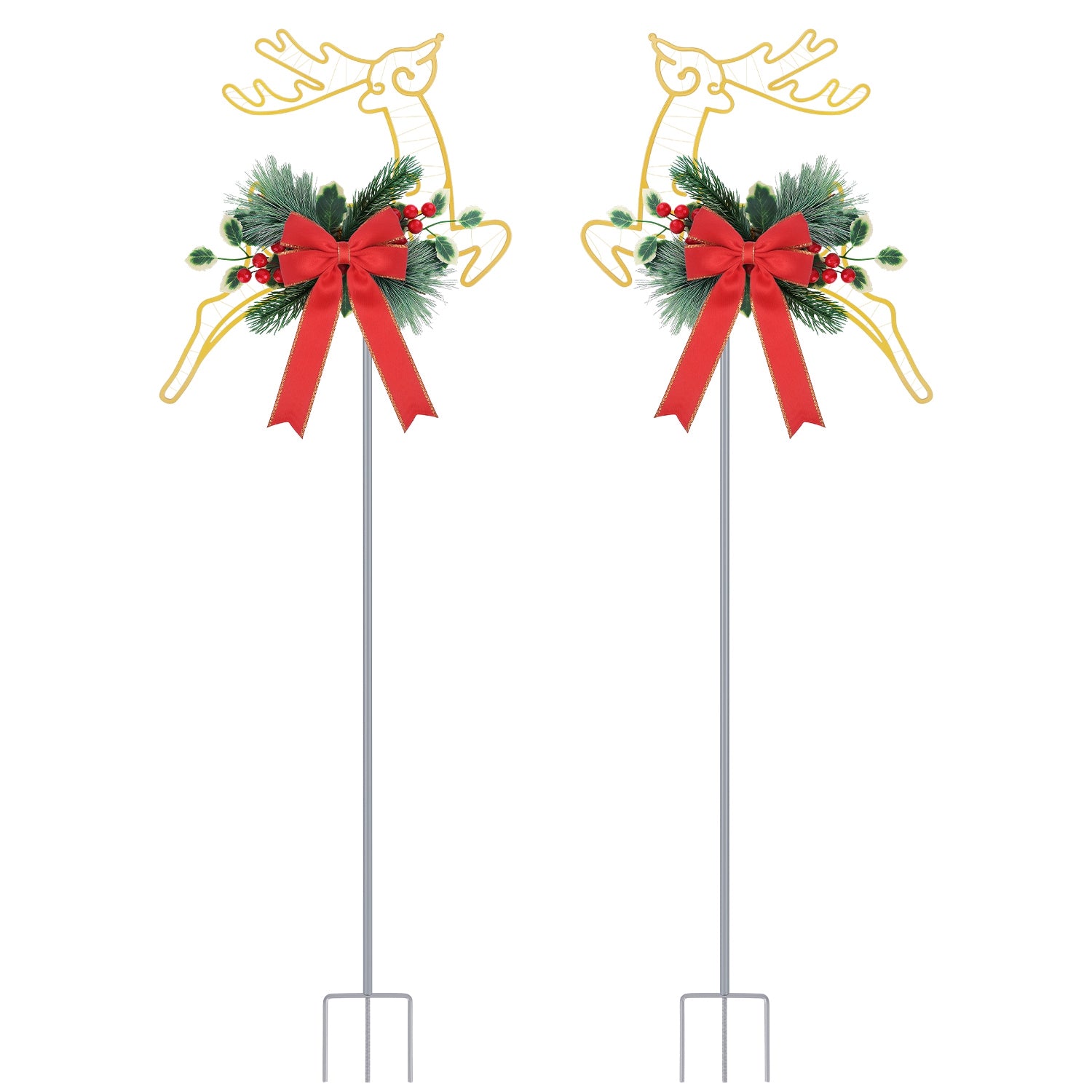 2Pcs Christmas Lighted Reindeer Decoration LED Pathway Stake Lights Battery Powered For Outdoor Garden Lawn Porch Front Door Patio Holiday Decor