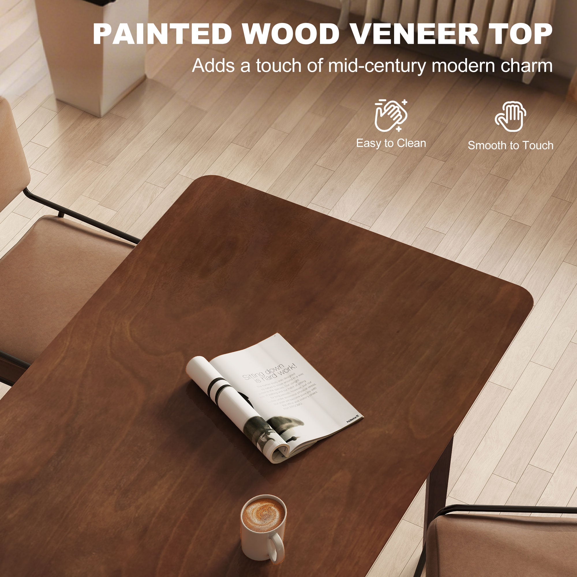 47.2" Rectangle Dining Table for 4, Mid-Century Modern Kitchen Table with Rubber Wood Legs for Dining Room, Walnut