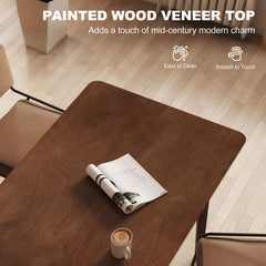 47.2" Rectangle Dining Table for 4, Mid-Century Modern Kitchen Table with Rubber Wood Legs for Dining Room, Walnut