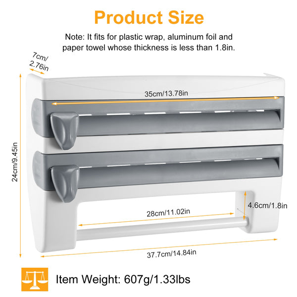 Magnetic Plastic Cling Film Dispenser With Cutter, Refillable Aluminum Foil And Plastic Cling Film Storage Box For Kitchen