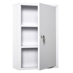 Steel Wall Mount Medicine Cabinet 3 Tier Emergency Box for Bathroom Kitchen, Lockable with 2 Keys - White