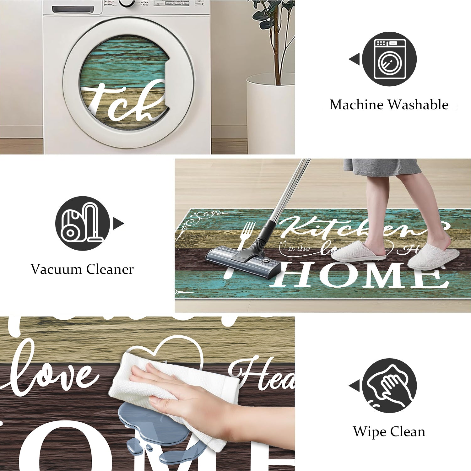 Boho Kitchen Rug Sets 3 Pieces, Washable Kitchen Mats For Floor, Non Slip Soft Kitchen Area Rug Floor Mat For Kitchen, Laundry Room And Hallway Teal, 20''X32'' 20''X48'' 20''X60''