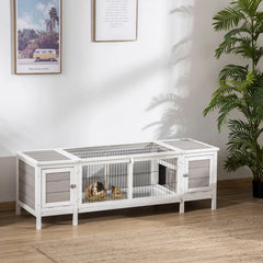 Rabbit Hutch, Bunny Cage, Guinea Pig House With Pull-Out Tray, And Divided Board For Indoor, White
