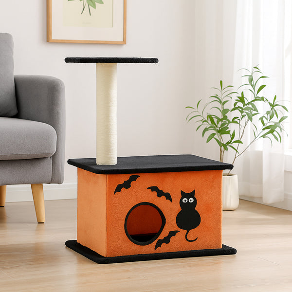 Halloween Cat Tree, Cat Tower Cat Tree For Indoor Cats With Spacious Cat Condo, Large Platform, Sisal Scratching Post, Orange & Black
