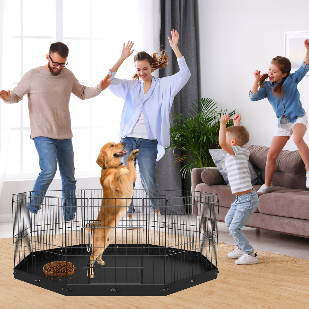 Dog Playpen, 8 Panels Foldable Metal Dog Exercise Pen With Bottom Pad, 24' H Pet Fence Puppy Crate Kennel With Ground Stakes, Indoor Outdoor Dog Pen For Small Medium Pets, For Camping, Yard