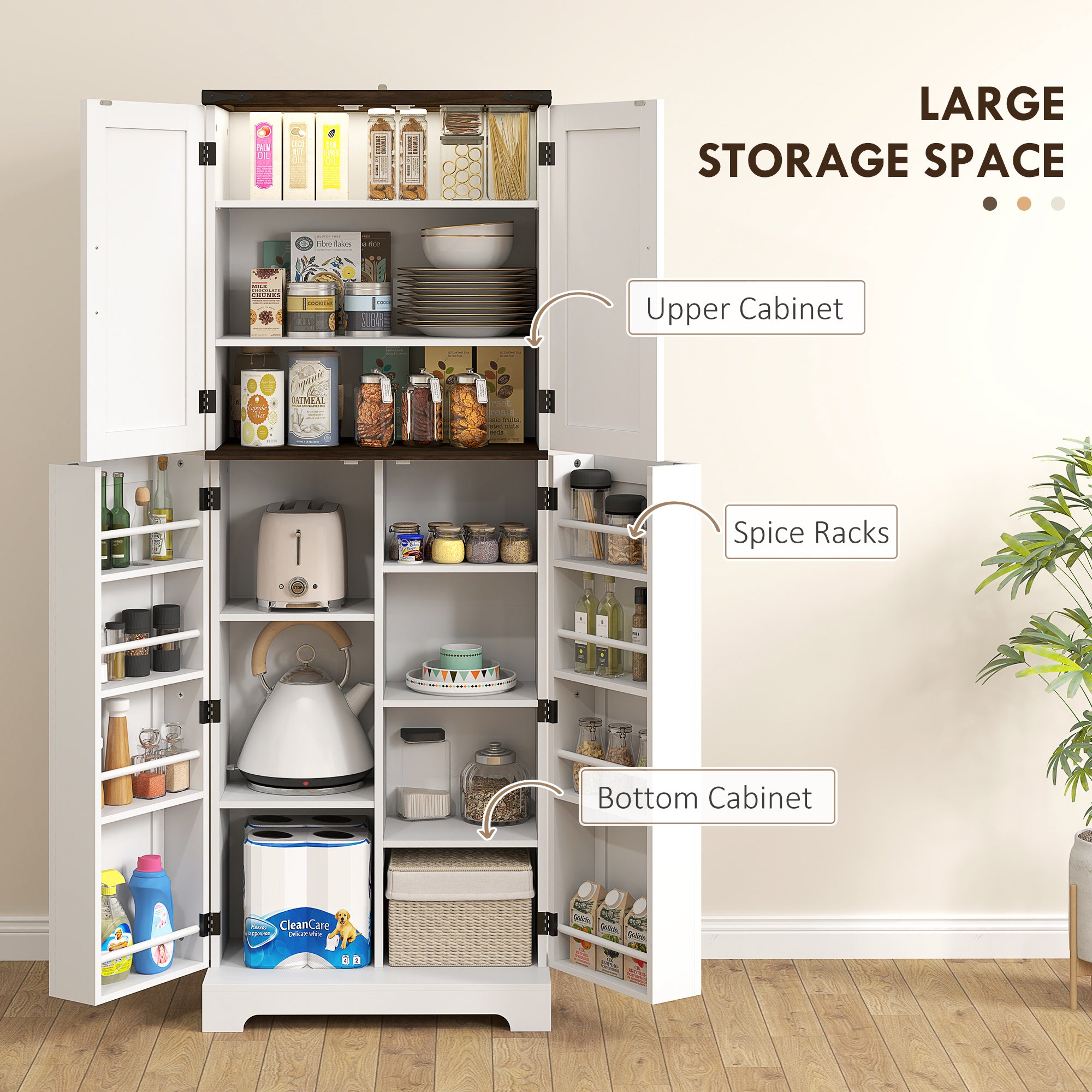 64" Tall Kitchen Pantry Cabinet with Motion Sensor Light