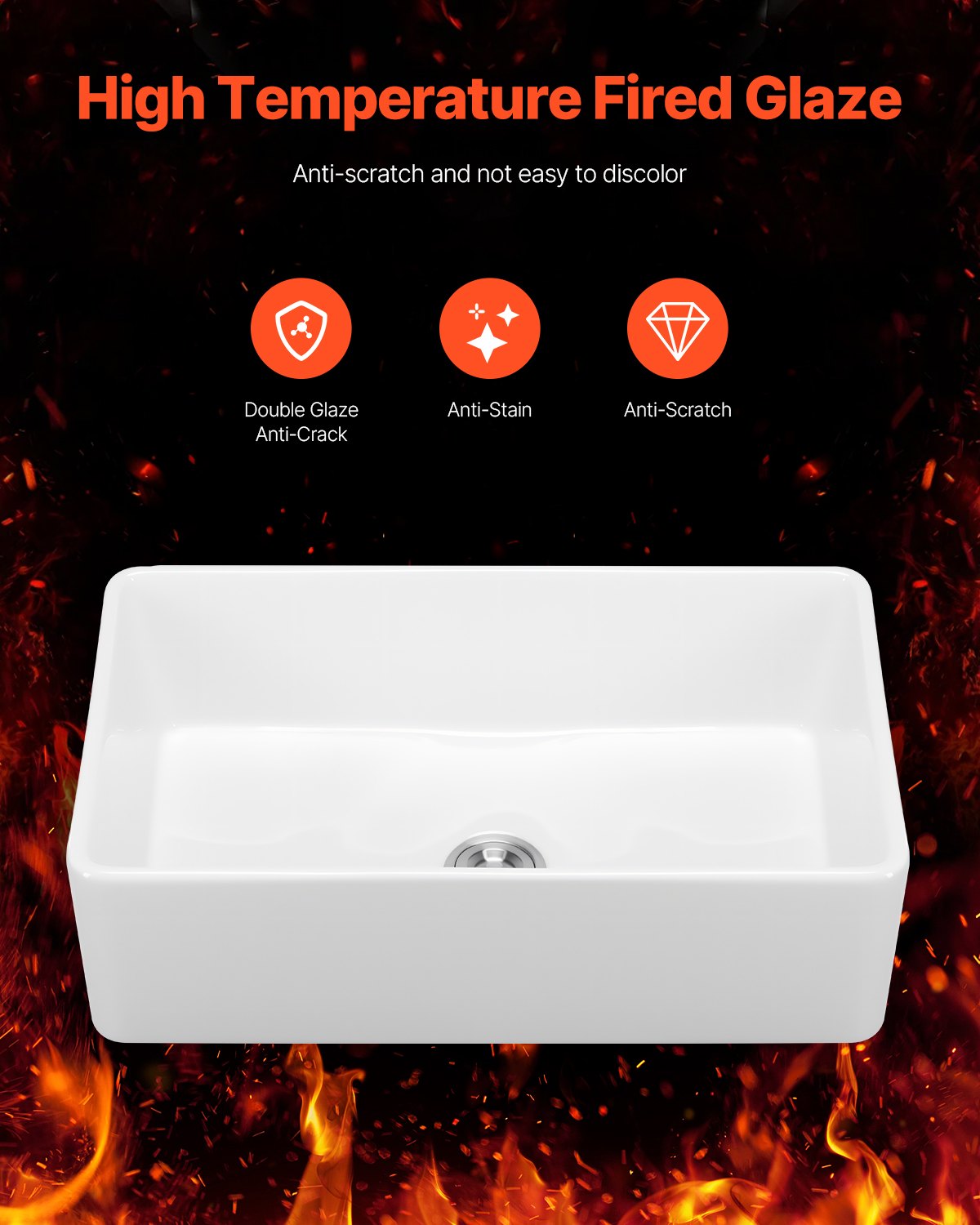 33.5x20 In Farmhouse Sink Undermount Kitchen Single Bowl Basin Fireclay White