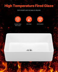 33.5x20 In Farmhouse Sink Undermount Kitchen Single Bowl Basin Fireclay White