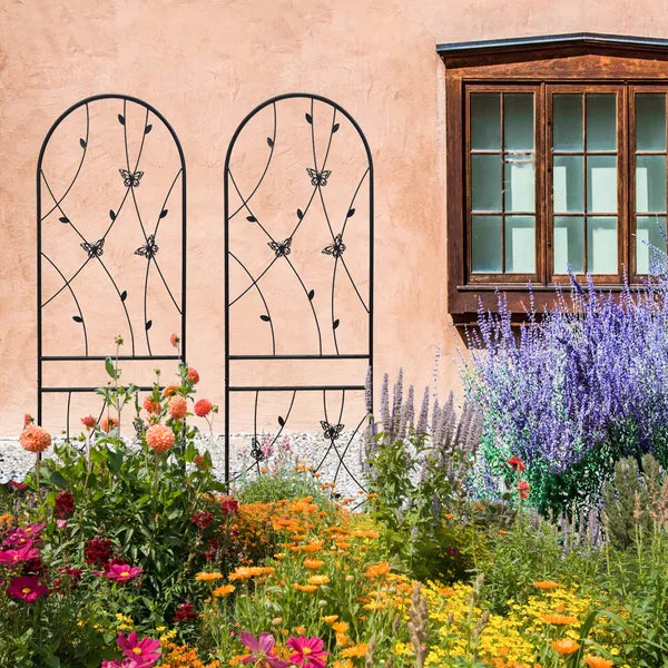 2 Pack Metal Garden Trellis 71" X 19.7" Rustproof Trellis For Climbing Plants Outdoor Flower Support Butterfly Deco Black