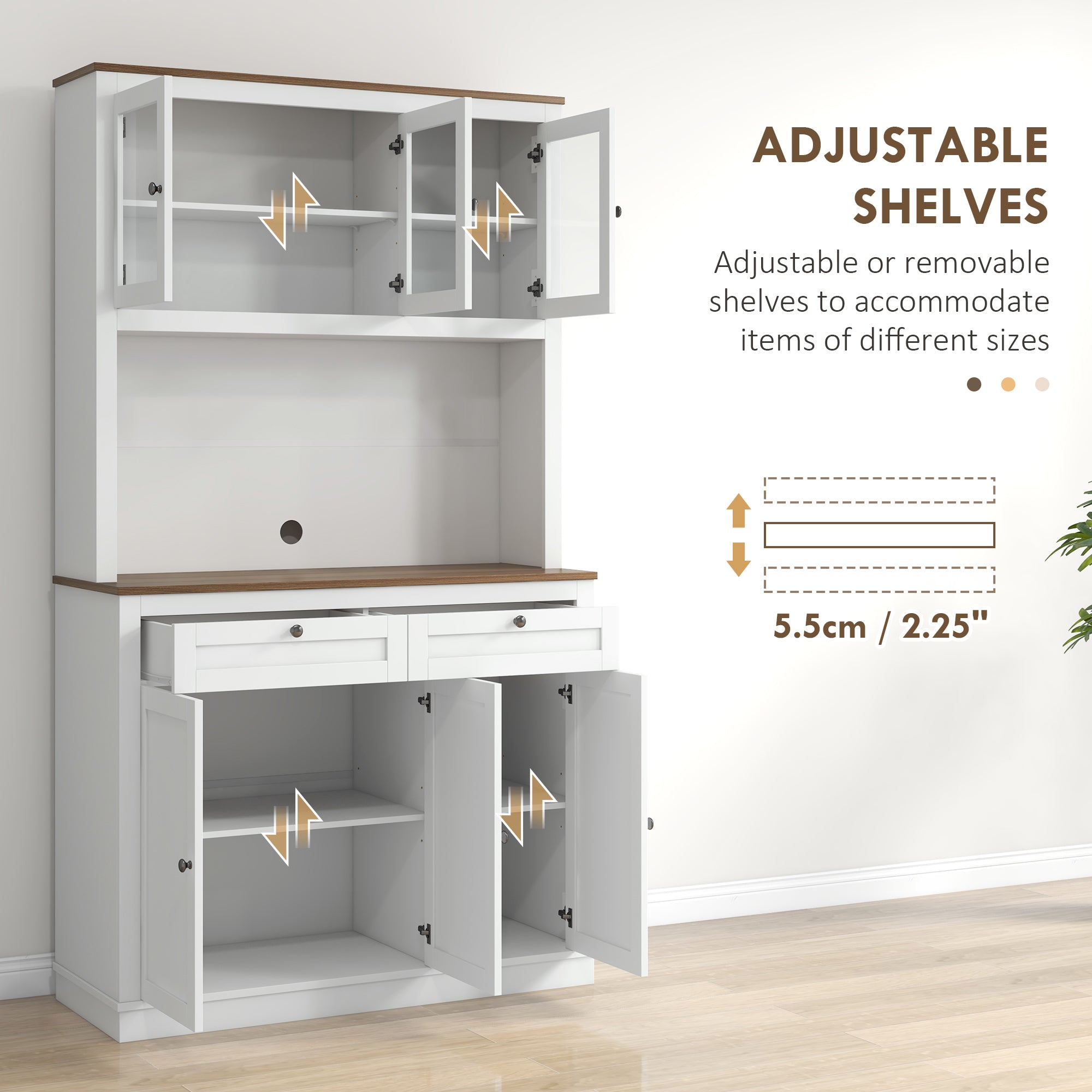 71" Kitchen Pantry Cabinet with Microwave Stand, Kitchen Hutch with 2 Drawers and Adjustable Shelves, White
