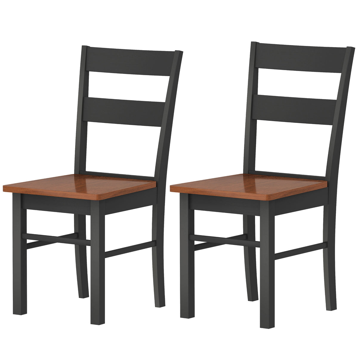 Farmhouse Dining Table Chairs, Set of 2 Rubber Wood Kitchen Table Chairs with Open Back for Living Room, Black