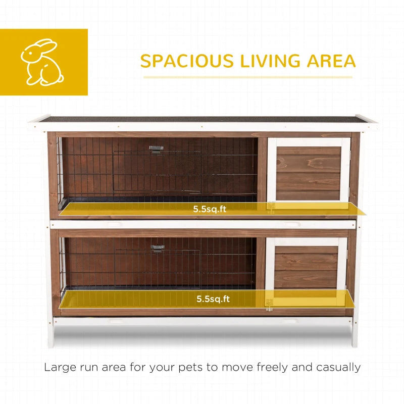 PawHut Wooden Rabbit Hutch Dividers Asphalt Roof For Small Animals & Outdoors, Brown