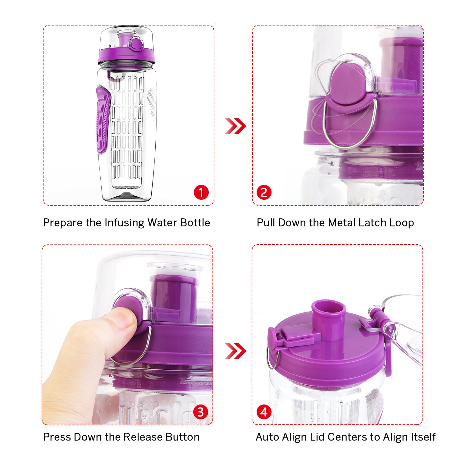 3 Color Options - 1Pc Fruit Infuser Water Bottle 32OZ Juice Shaker Sport With Flip Top Lid Anti-Slip Grips For Office Home Sport Running Walking Hiking