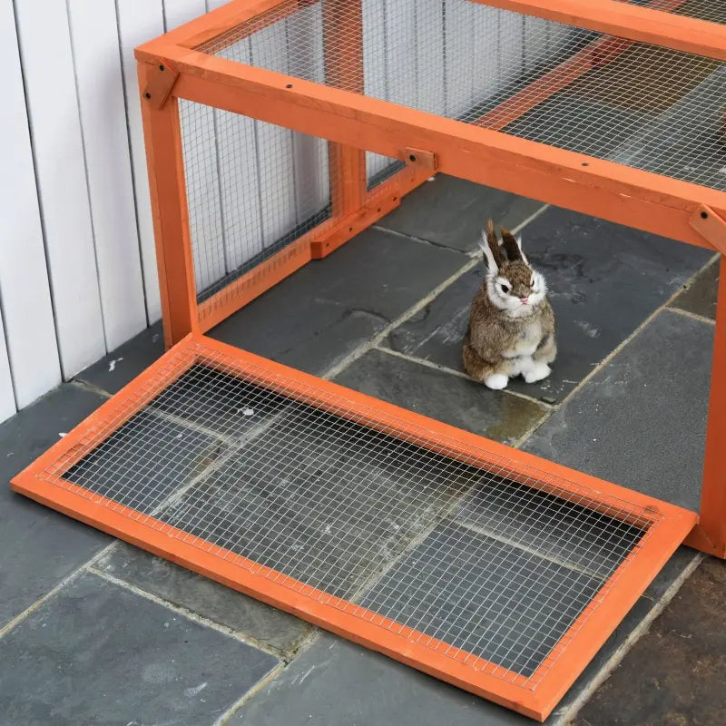 PawHut Large Wooden Rabbit Hutch Small Animal Habitat Enclosure Outdoor Run And Lockable Doors - Natural
