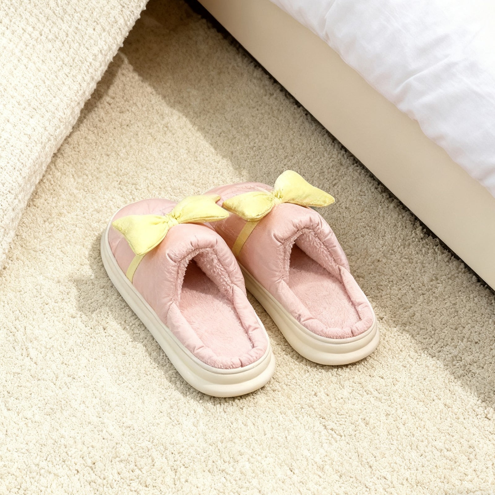 Bow Cotton Slippers - Pink