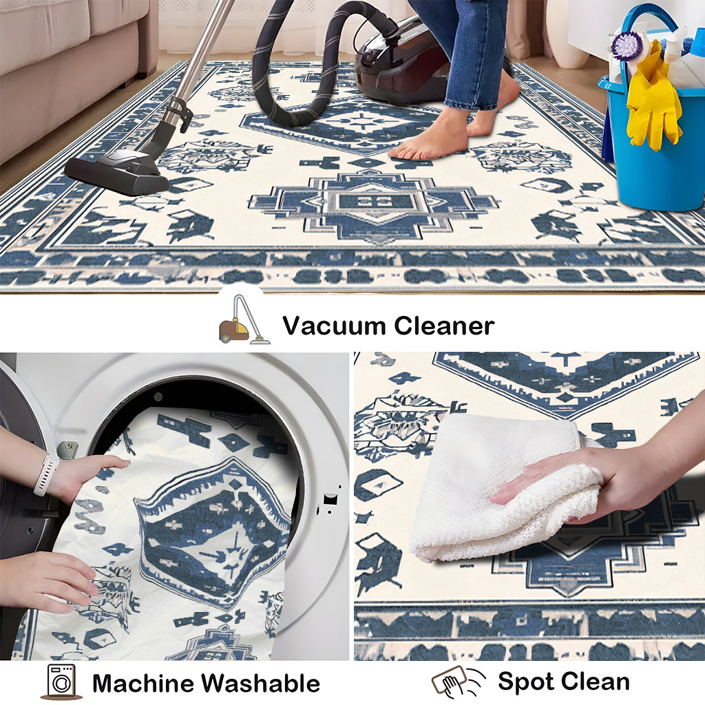 Blue And White Retro Ethnic Style Kitchen Carpet Three-piece Set Niche Artistic Texture Infuses Retro Ritual Feeling For Kitchen Space Non-slip Easy-to-clean And Also Produces A Piece Of Cashmere-like