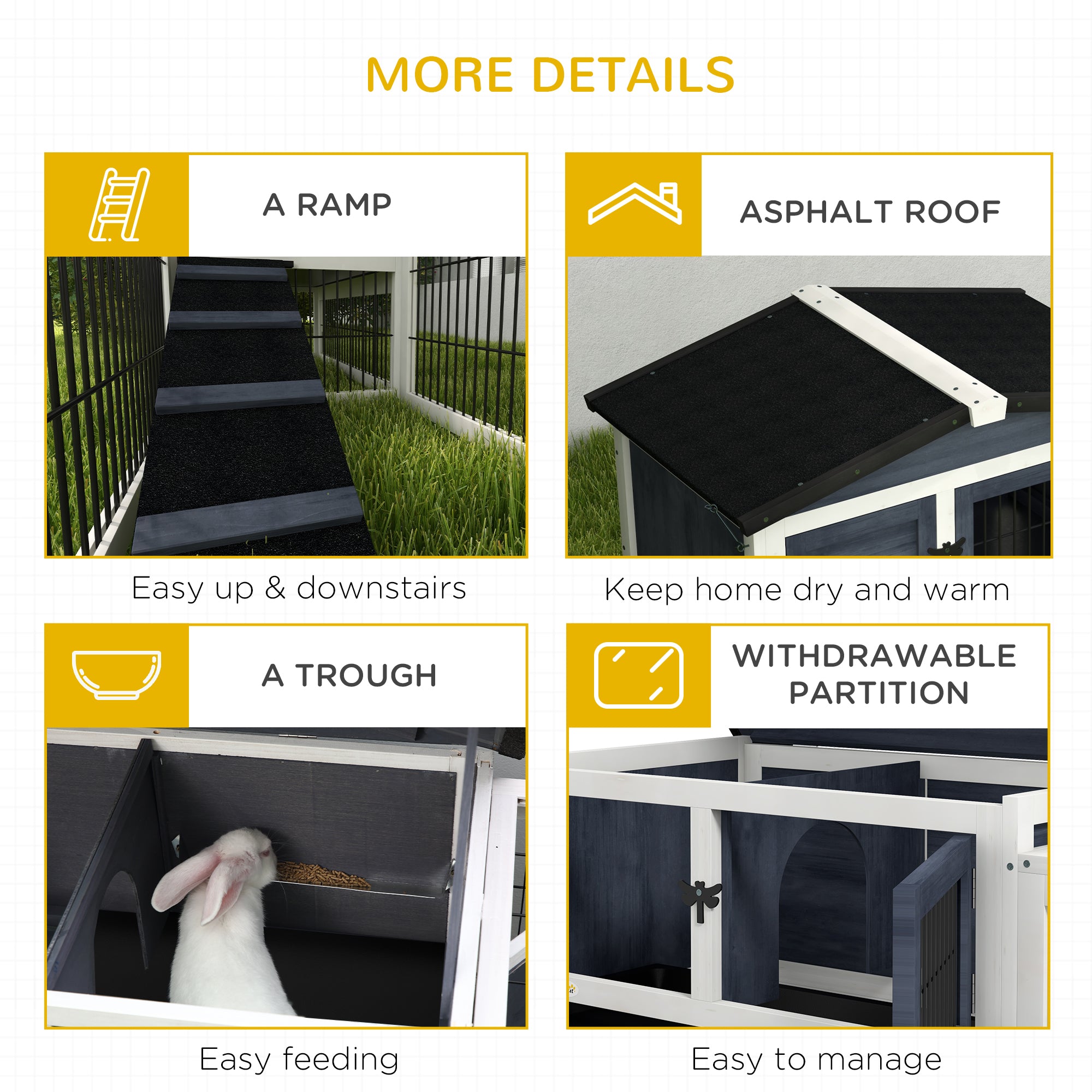 2 Level 59" Outdoor Rabbit Hutch with Openable Top, Dark Gray