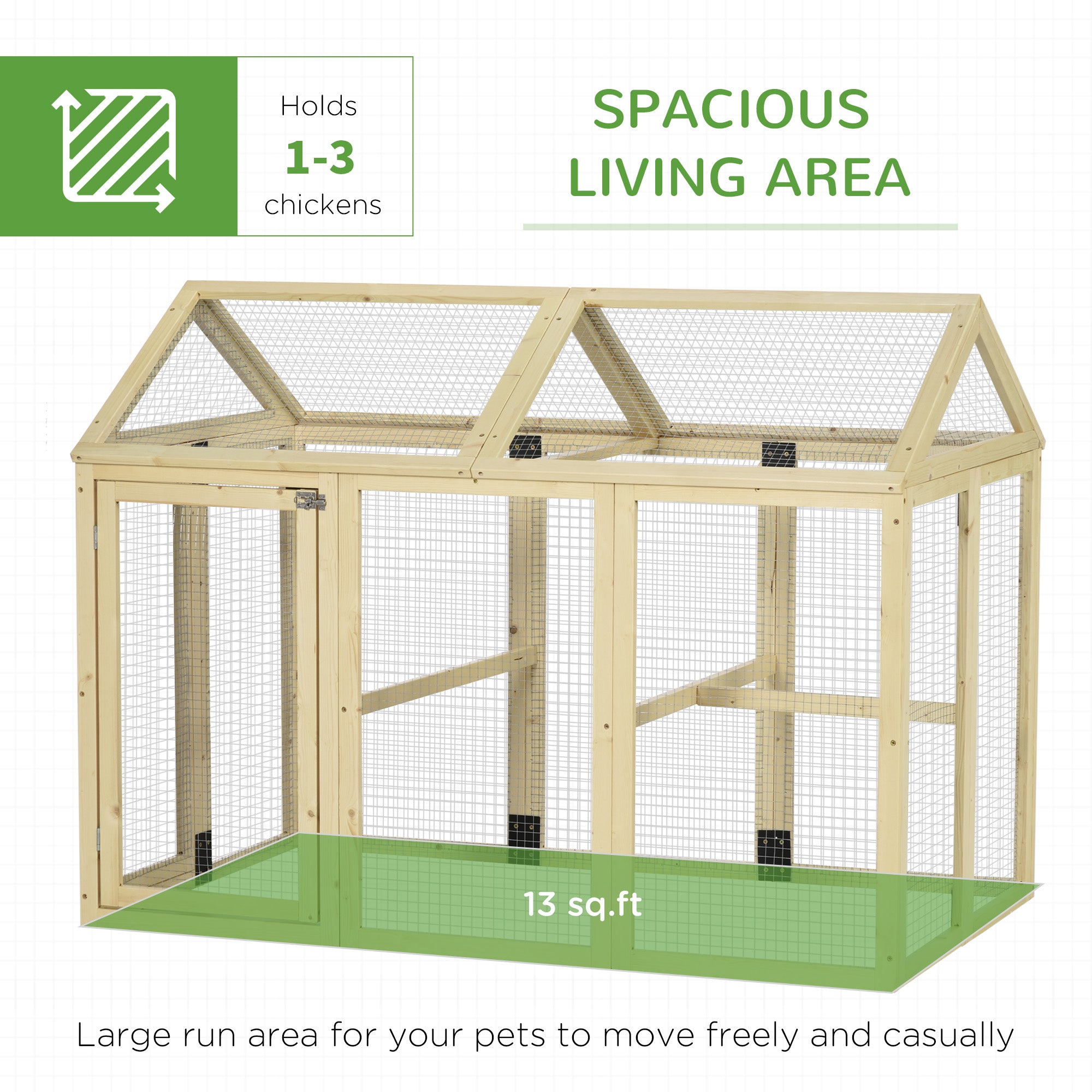 Wooden Chicken Run, Combinable Design with Perches, 4.6' x 2.8', Nature Wood