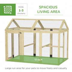 Wooden Chicken Run, Combinable Design with Perches, 4.6' x 2.8', Nature Wood