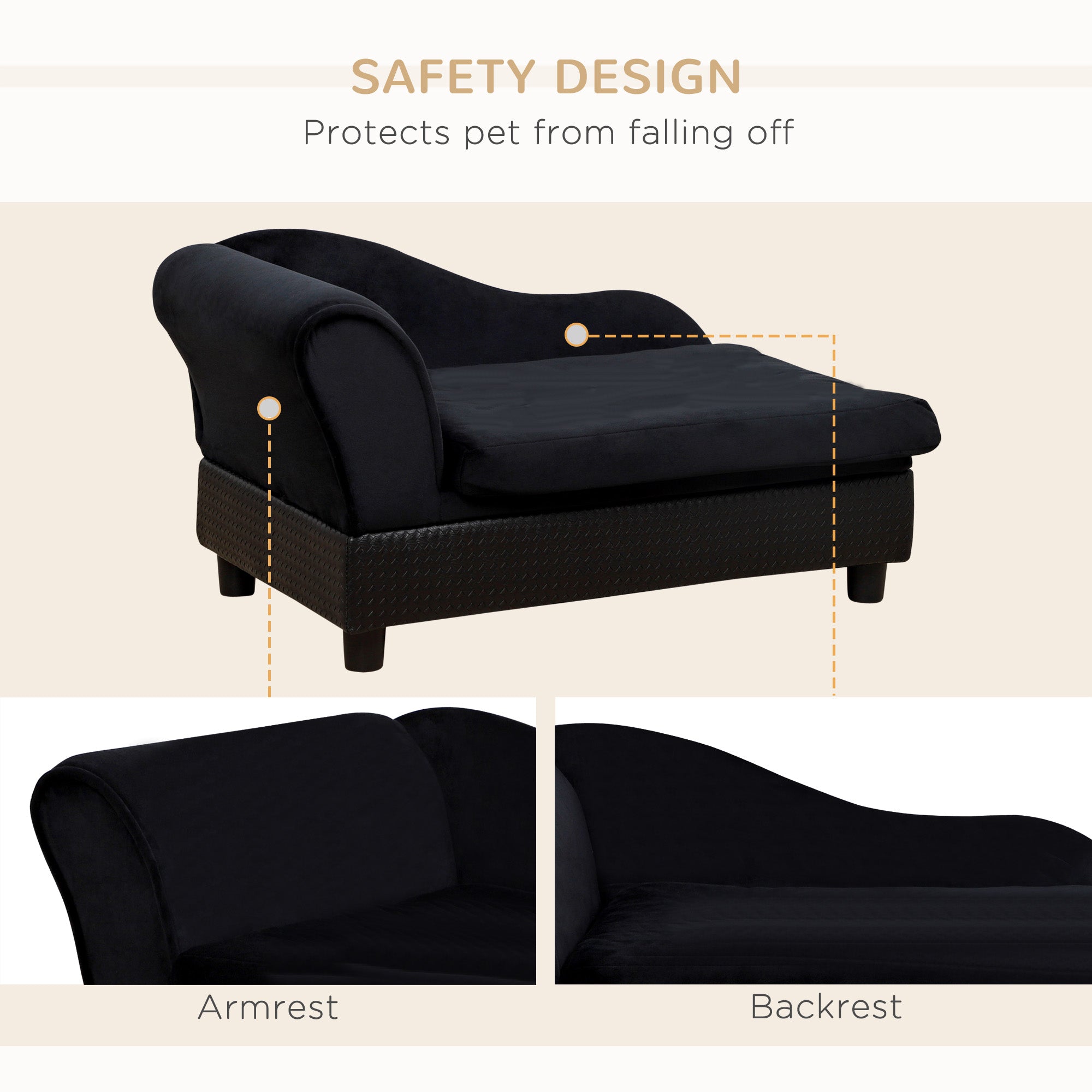 Pet Sofa Bed Couch with Storage, Pet Sofa for Cats and Small Dogs, Black