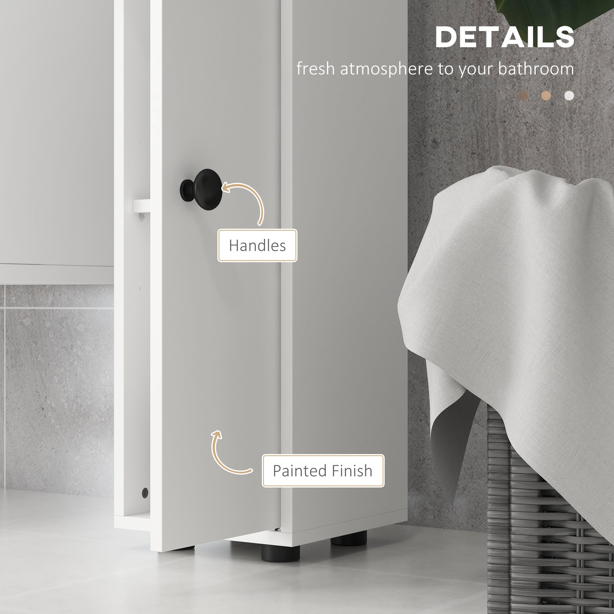 71" Small Bathroom Storage Cabinet, Narrow Toilet Paper Cabinet with Open Shelves, 2 Cabinets, Adjustable Shelves, White