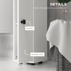 71" Small Bathroom Storage Cabinet, Narrow Toilet Paper Cabinet with Open Shelves, 2 Cabinets, Adjustable Shelves, White