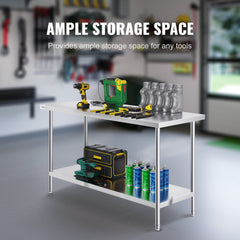 Stainless Steel Prep Table, 24 X 60 X 34 Inch, Heavy Duty Metal Worktable With 3 Adjustable Height Levels, Commercial Workstation For Kitchen Garage Restaurant Backyard