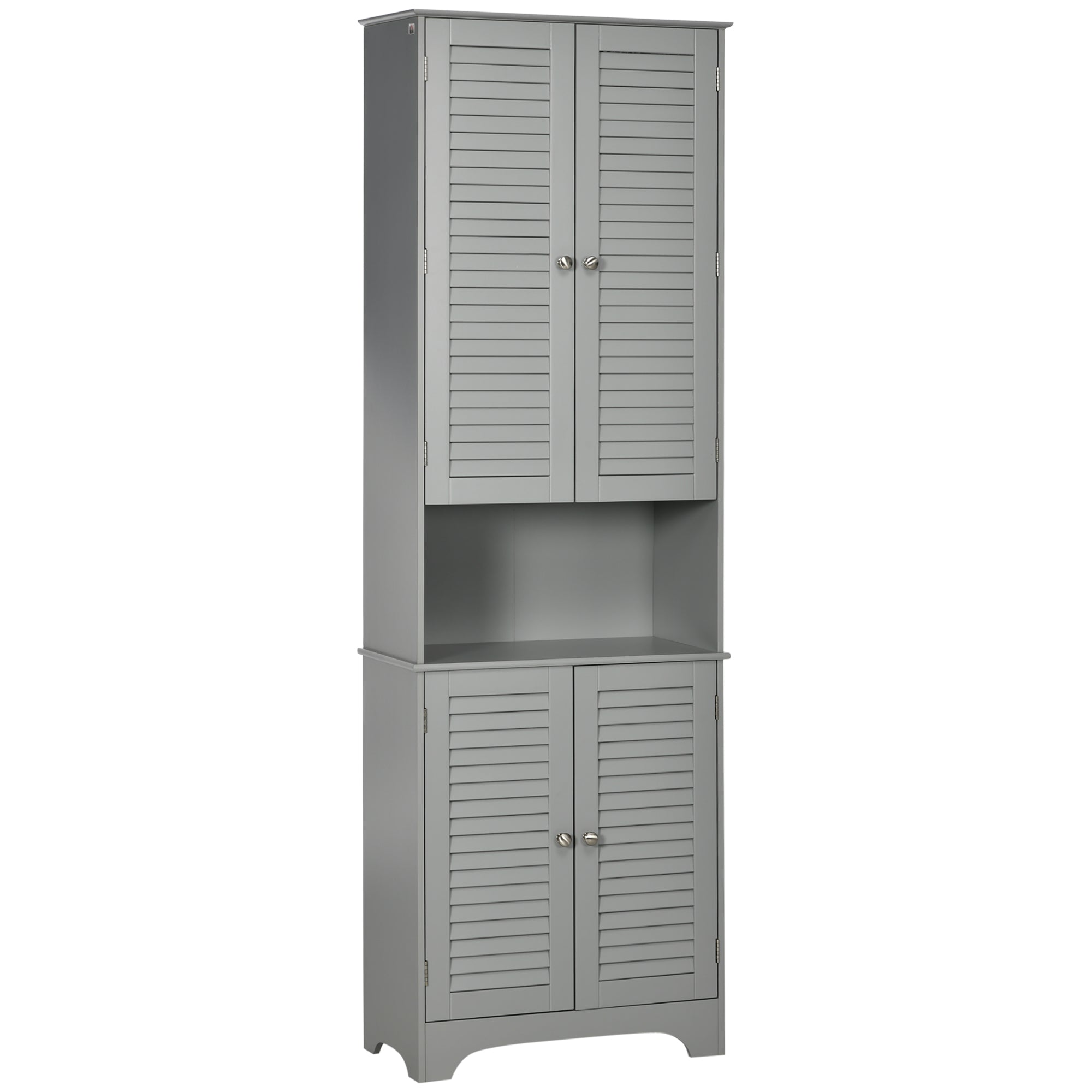 Tall Narrow Bathroom Storage Cabinet with Doors and Shelf Adjustability, Freestanding Linen Cabinet with 2 Cabinets and Countertop, Gray