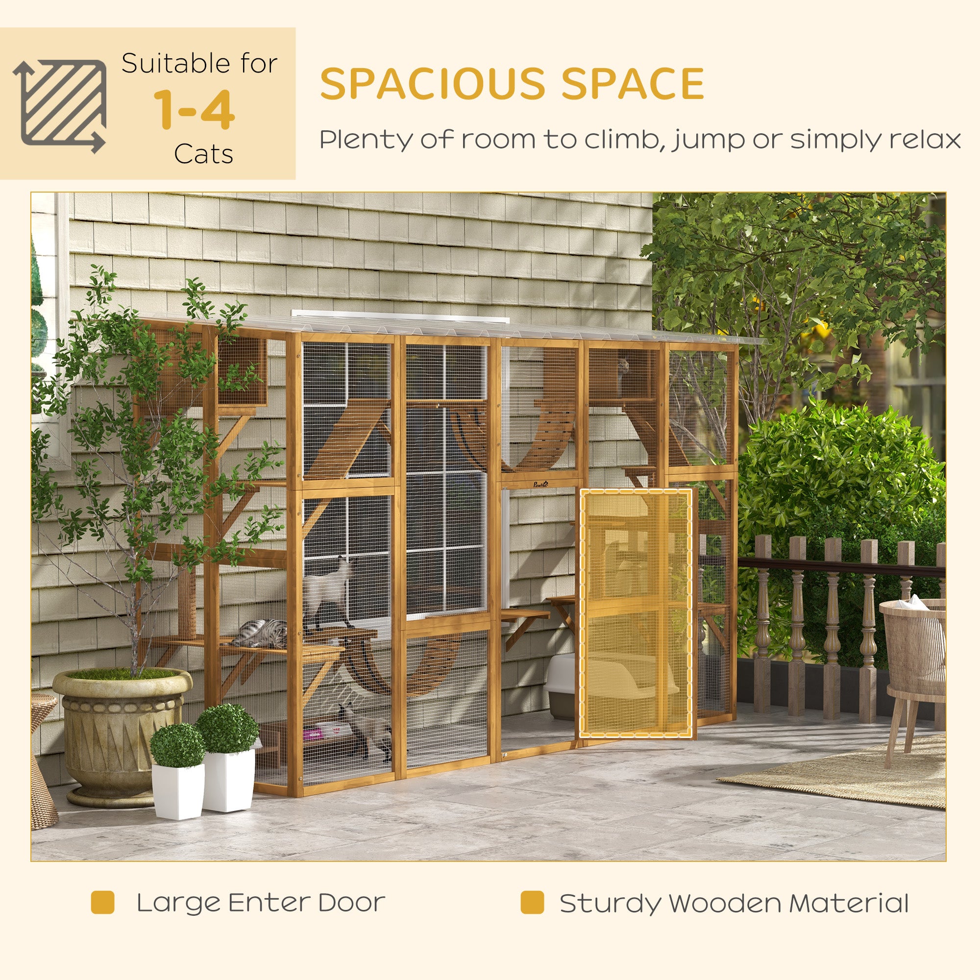 Catio Playground Cat Window Box Outside Enclosure for Multiple Cats w/ Shelves & Bridges, Yellow