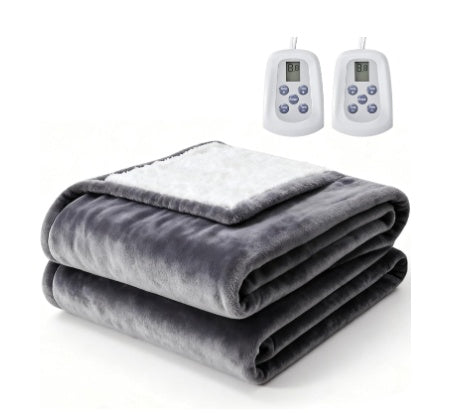 Edx Electric Heated Blanket, Dual Zone Control, 10 Heat Settings, Auto-Off, Flannel Sherpa Fabric