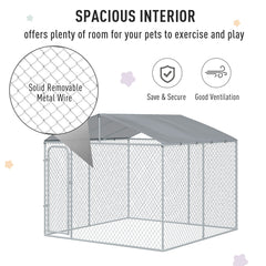 Outdoor Dog Kennel Galvanized Fence with Cover Secure Lock Sidewalls for Backyard 9.8' x 9.8' x 7.7'
