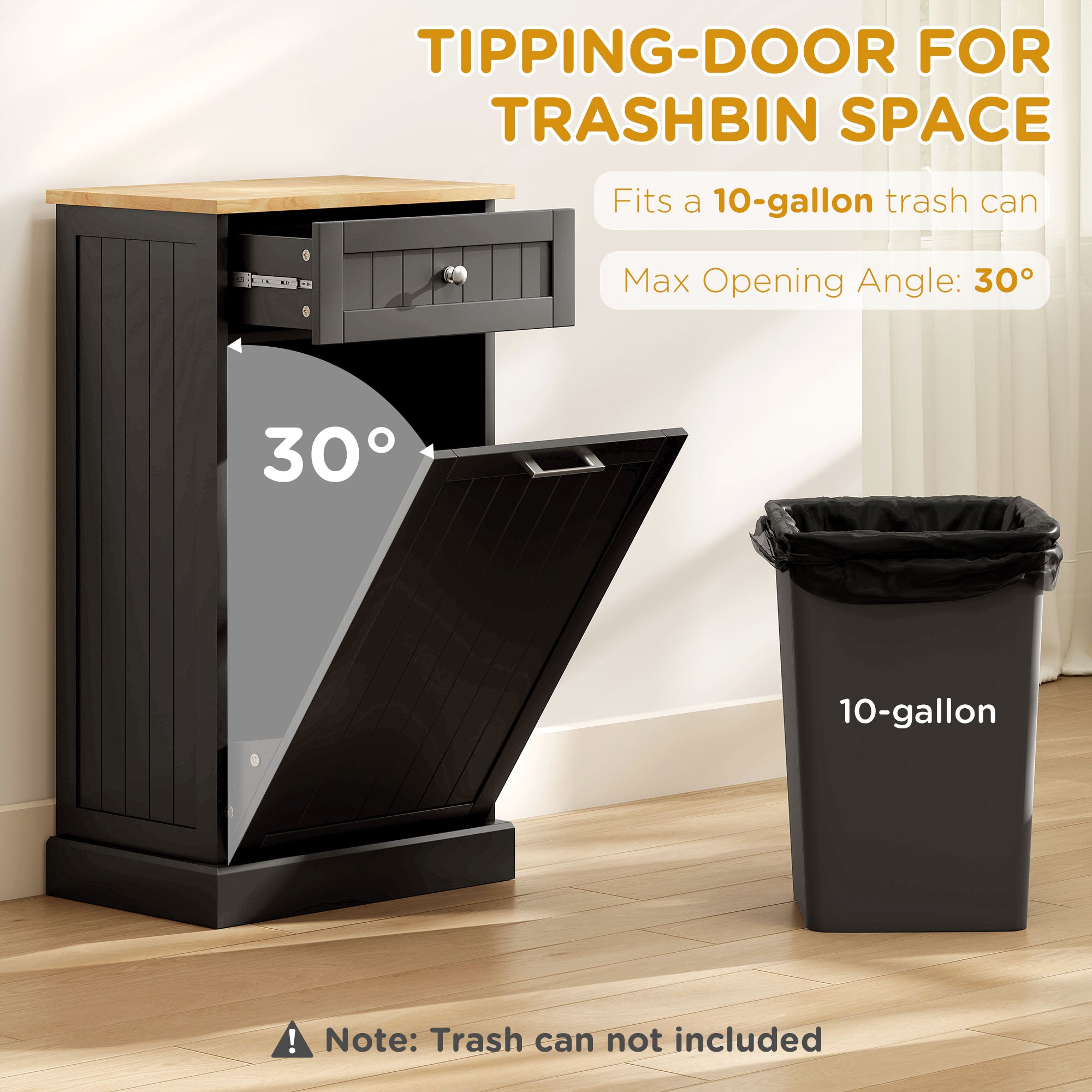 Kitchen Tilt Out Trash Bin Cabinet Free Standing Recycling Cabinet Trash Can Holder With Drawer, Black