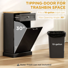 Kitchen Tilt Out Trash Bin Cabinet Free Standing Recycling Cabinet Trash Can Holder With Drawer, Black