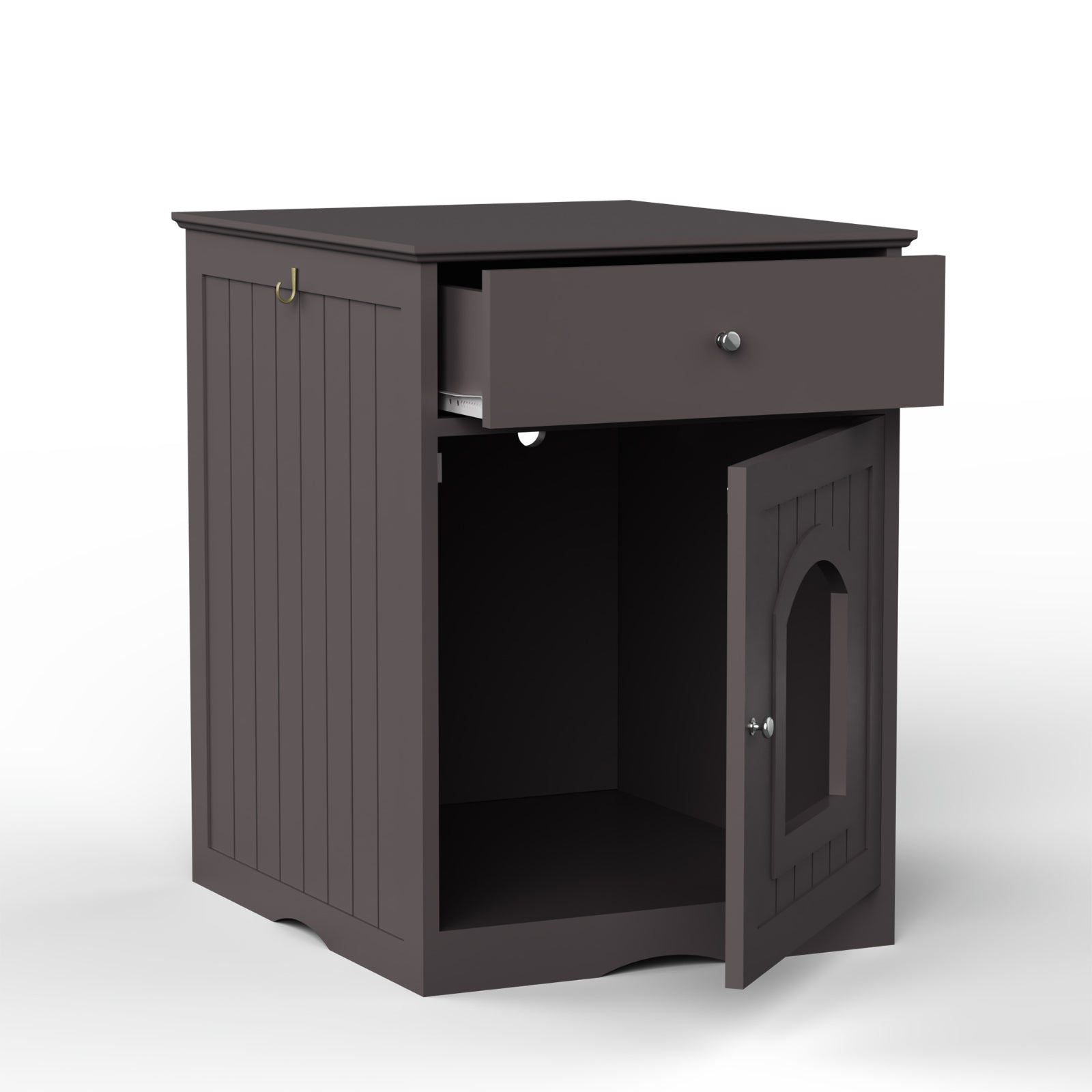 Wooden Pet House Cat Litter Box Enclosure With Drawer & Side Table
